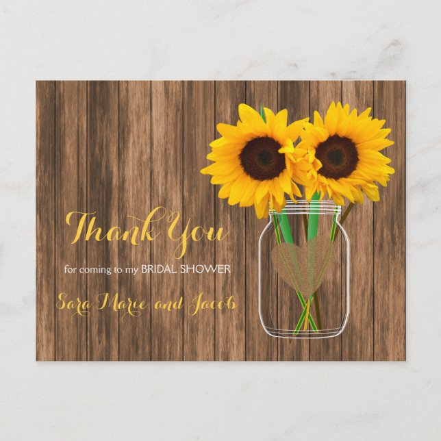 Country Sunflower Mason Jar - Vielen Dank Postkarte (Vorderseite)