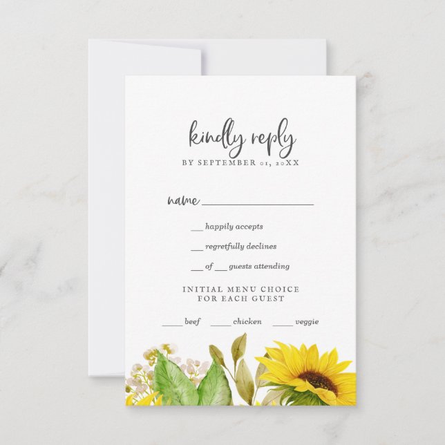 Country Sunflower Menü Auswahl RSVP Karte (Vorderseite)