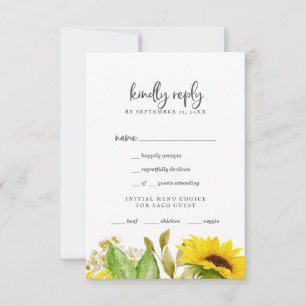 Country Sunflower Menü Auswahl RSVP Karte
