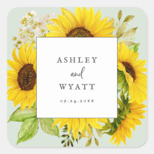 Country Sunflower   Minze Hochzeiten Umschlag Aufk Quadratischer Aufkleber