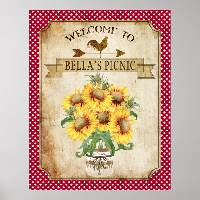 Country Sunflower Red Gingham Poster (Vorne)