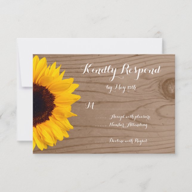 Country Sunflower Rustic Wood Wedding Cartes RSVP (Devant)