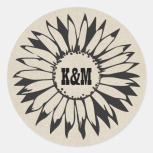 Country Sunflower Rustikale Hochzeit Runder Aufkleber