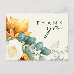 Country Sunflower Script Yellow Wedding Vielen Dan Postkarte