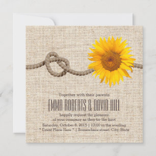 Country Sunflower & Twine Knot Burlap Wedge Einladung