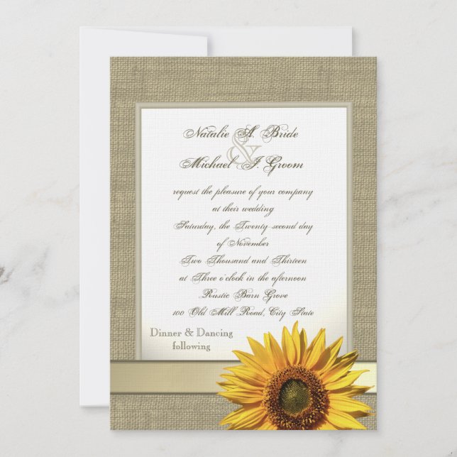 Country Sunflower und Burlap Einladung (Vorderseite)
