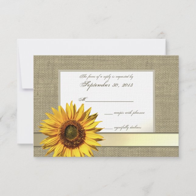 Country Sunflower und Burlap Look Response RSVP Karte (Vorderseite)