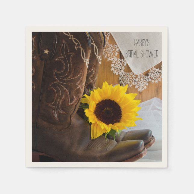 Country Sunflower und Lace Western Brautparty Serviette (Vorderseite)