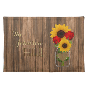Country Sunflower und Rose Mason Jar Stofftischset