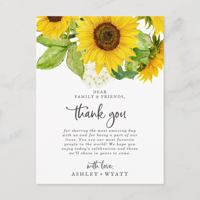 Country Sunflower Vielen Dank Empfang Card Postkarte (Vorderseite)