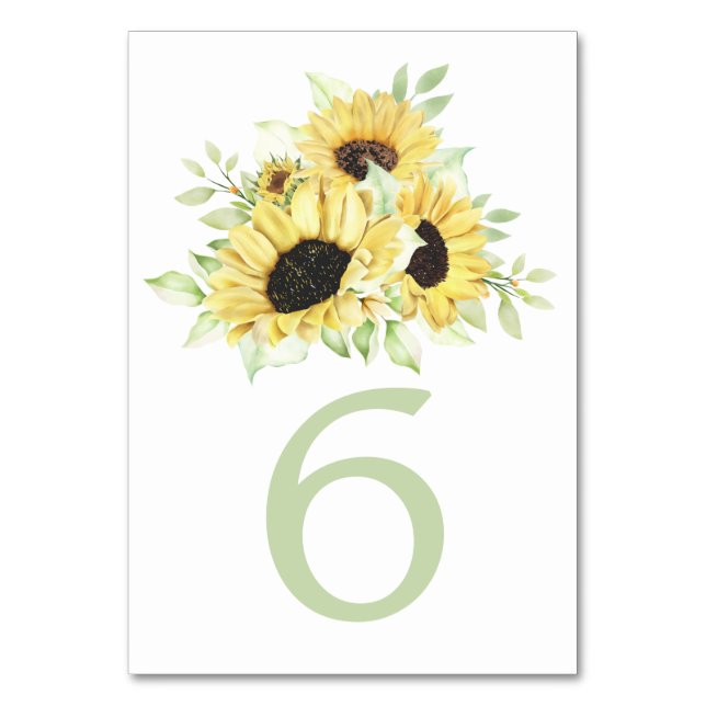 Country Sunflower Watercolor Blumenhochzeit Tischnummer (Vorderseite)