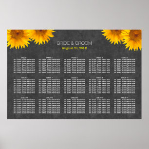Country Sunflower Wedding 15 Tables Seating Chart Poster