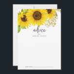 Country Sunflower Wedding Advice Card Hinweiskarte<br><div class="desc">Diese Sonnenstrahlen-Trauungskarte ist ideal für eine rustikale Hochzeit und kann für jede Veranstaltung verwendet werden. Das klassisch-moderne Design besticht durch hübsche, hellgelbe Aquarellfarben-Wildblumen mit einem Vintagen Sommer- oder Herbstthema im Freien. Diese Ratschläge können als Gästebuchalternative für Hochzeitsempfang, Brautparty, Babydusche oder Abschlussfeier verwendet werden. Personalisieren Sie die Karte mit den Namen...</div>
