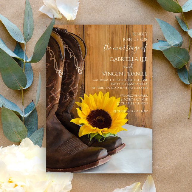 Country Sunflower Western Barn Wedding Einladung (Von Creator hochgeladen)