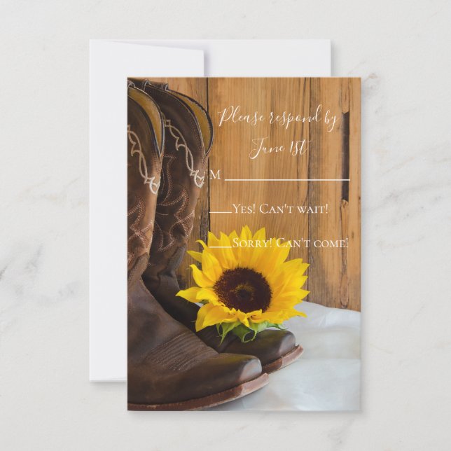 Country Sunflower Western Barn Wedding RSVP (Vorderseite)