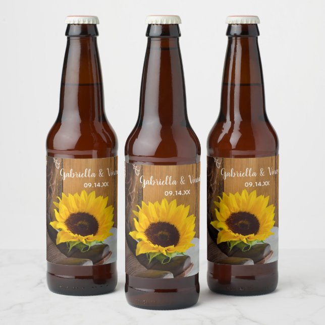 Country Sunflower Western Hochzeit Bierflaschenetikett (Flaschen)