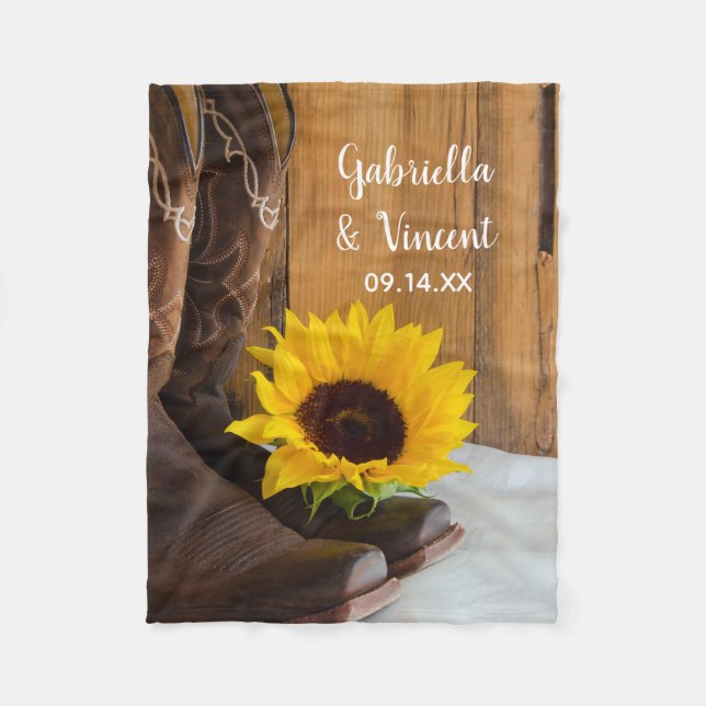 Country Sunflower Western Hochzeit Fleecedecke (Vorderseite)