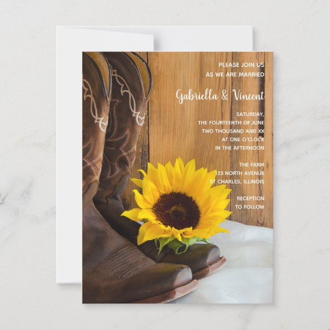 Country Sunflower Western Hochzeit Magneteinladung (Vorderseite)
