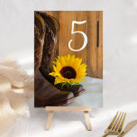 Country Sunflower Western Hochzeit Tischnummern<br><div class="desc">Passen Sie diese bezaubernden Country Sunflower Western Hochzeitsfeiern an und erstellen Sie für jeden Tisch eine andere Karte für Ihren lässigen, aber schicken ländlichen Bauernstil oder Ranch Thema Verlobung Scheune Party, Brautparty oder Heirat Empfang. Die Tischnummern sind mit einem farbenfrohen Blumenfoto aus braunem Leder und einer gelben Sonnenblumenblüte mit braunem...</div>