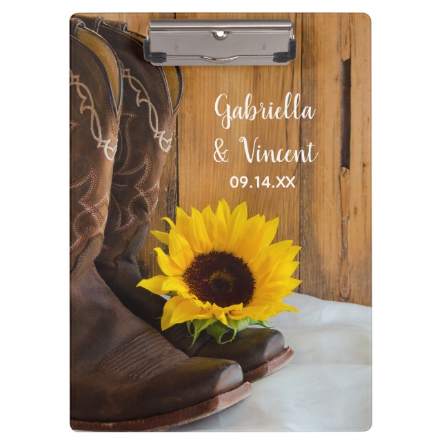 Country Sunflower Western Hochzeitsplanung Klemmbrett (Vorderseite)