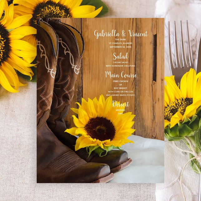 Country Sunflower Western Mariage Menu (Créateur téléchargé)