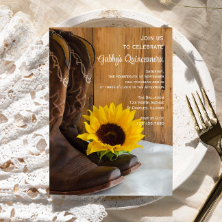 Country Sunflower Western Quinceanera Barn Party Einladung