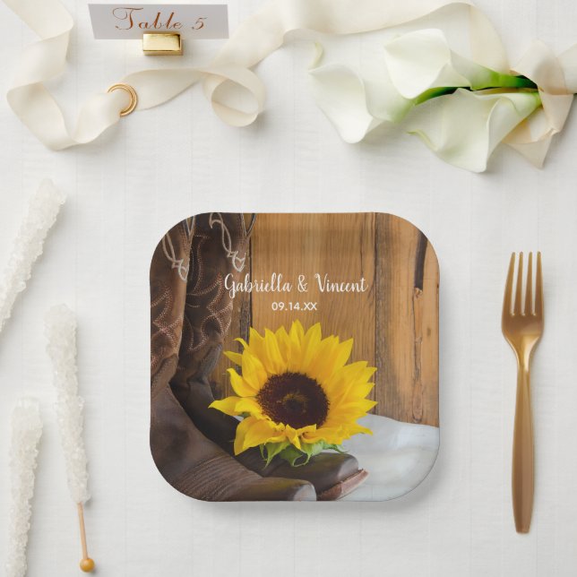 Country Sunflower Western Wedding Pappteller (Hochzeit)