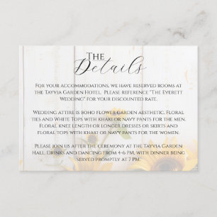 Country Sunflower White Barn Wood Wedding Details Begleitkarte