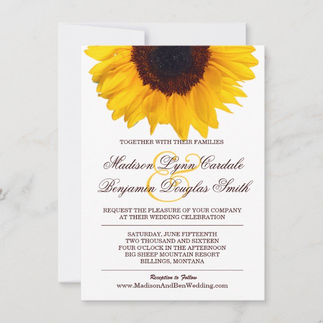 Country Sunflower White Wedding Einladungen (Vorderseite)