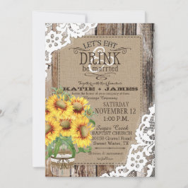 Country Sunflower Wood Lace Rustikale Hochzeit Einladung