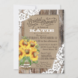 Country Sunflower Wood Lace Rustikales Brautparty Einladung