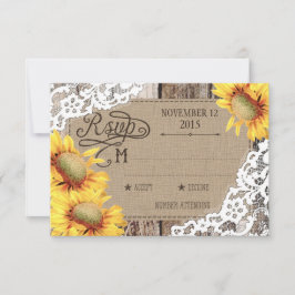 Country Sunflower Woods Lace Rustic RSVP Card Karte