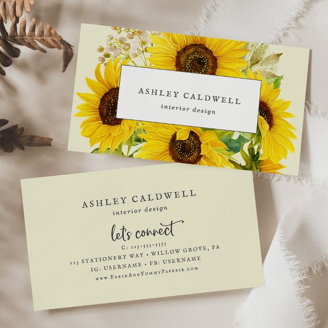 Country Sunflower | Yellow Business Card Visitenkarte (Von Creator hochgeladen)