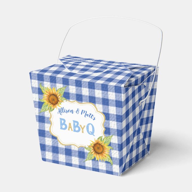 Country Sunflowers Blue Gingham Karo BabyQ GRILLEN Geschenkschachtel (Vorderseite)