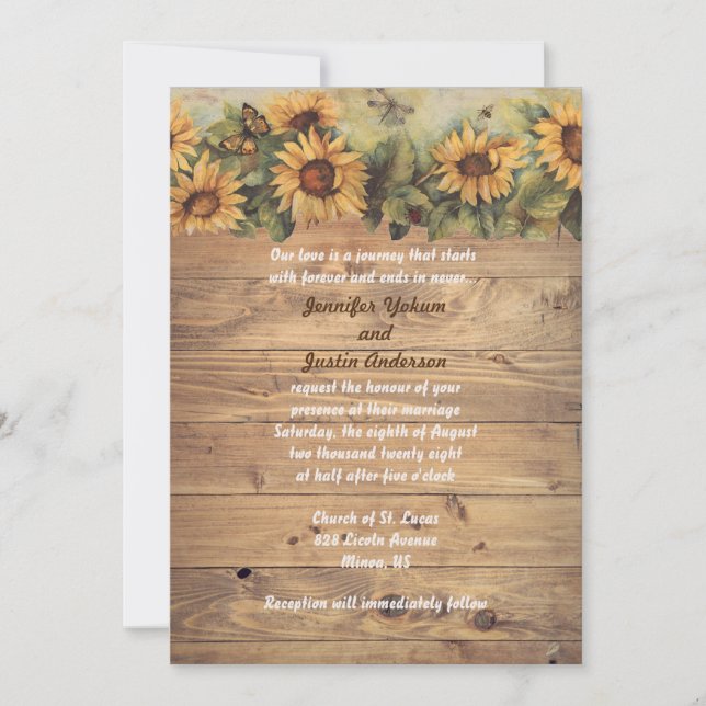 Country Sunflowers & Butterflies Hochzeit Einladung (Vorderseite)