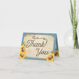 Country Sunflowers Gingham Check Rustic Thank You Dankeskarte