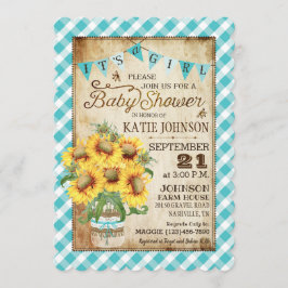 Country Sunflowers Gingham Karo Girl Baby Dusche Einladung