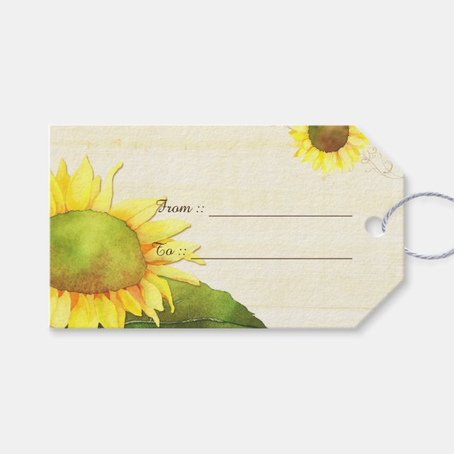 Country Sunflowers Hochzeit Geschenkanhänger (Vorderseite (Horizontal))