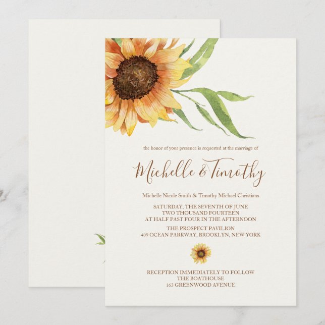 Country Sunflowers Hochzeitseinladungen Einladung (Vorne/Hinten)