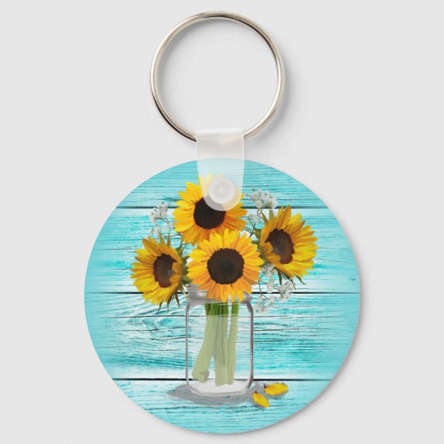 Country Sunflowers in Mason Jar Schlüsselanhänger (Vorderseite)