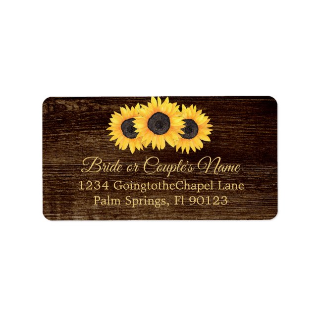 Country Sunflowers Wood Wedding RSVP Adressetikett (Vorne)