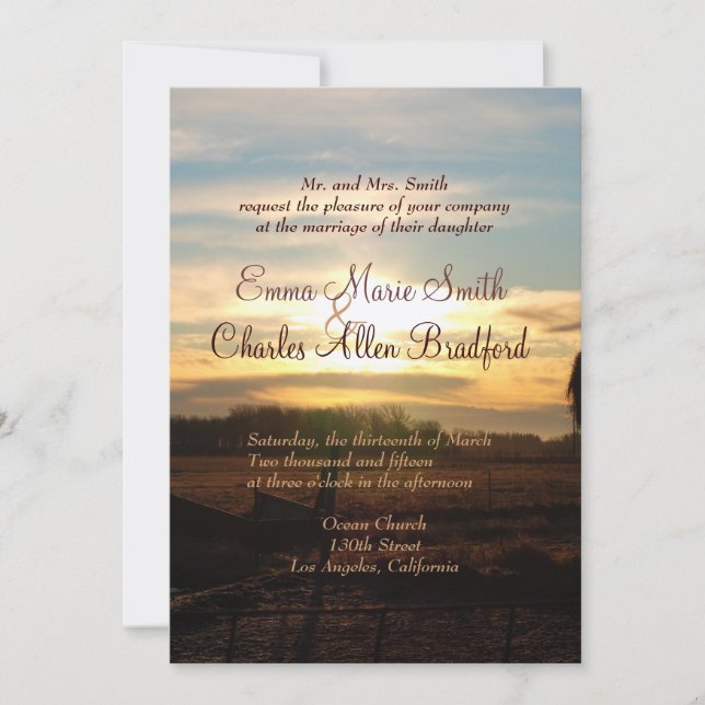 Country Sunrise Photo Wedding Invitations (Devant)