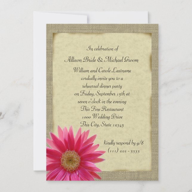 Country Sunshine Pink Daisy Probe Dinner Einladung (Vorderseite)