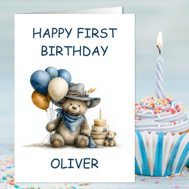 Country Teddy Bear 1st Birthday Karte (Von Creator hochgeladen)