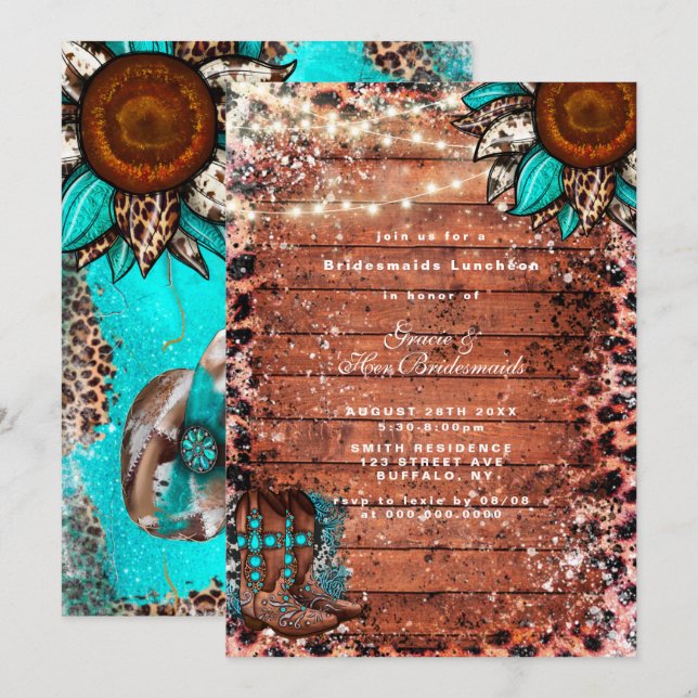 Country Turquoise Bridesmaids Luncheon Einladung (Vorne/Hinten)