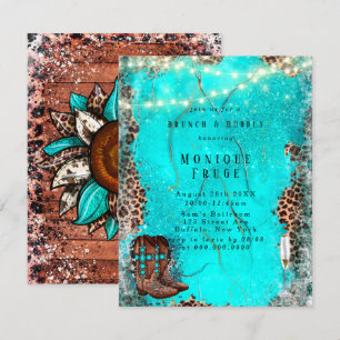 Country Turquoise Cowboy Boots Brunch & Bubbly Einladung