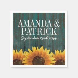 Country Turquoise Wood + Rustic Sonnenblumenhochze Serviette