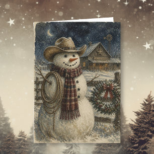 Country und Western Weihnachten Cowboy Schneeman Karte