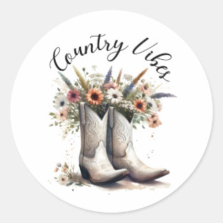 Country Vibes Western Stiefel und Blume Aquarell Runder Aufkleber