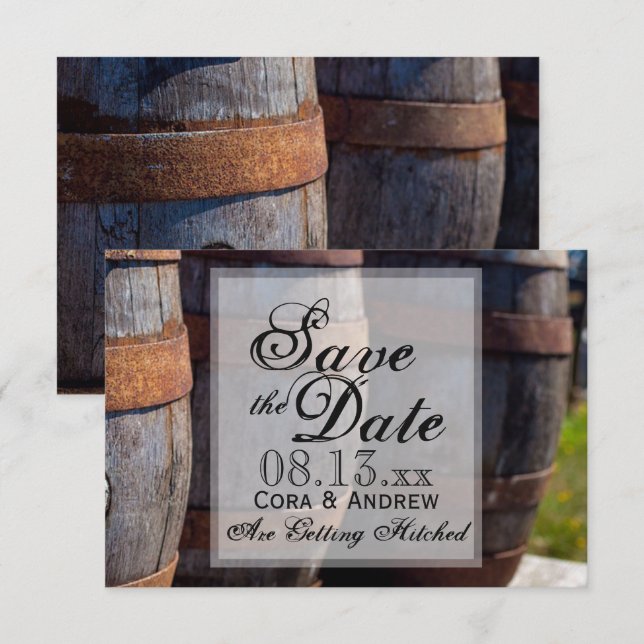 Country Vineyard & Rustic Wine Barrel Wedding Einladung (Vorne/Hinten)